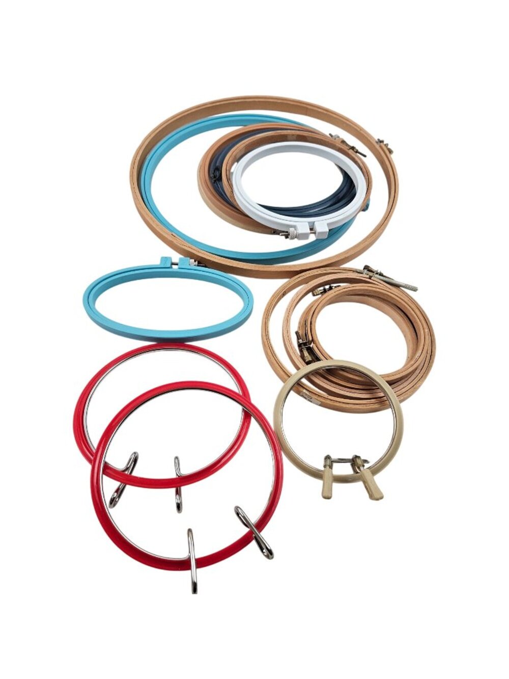 Assorted Embroidery Hoops Mixed Sizes And Colors Plastic Wood Sewing Crafting